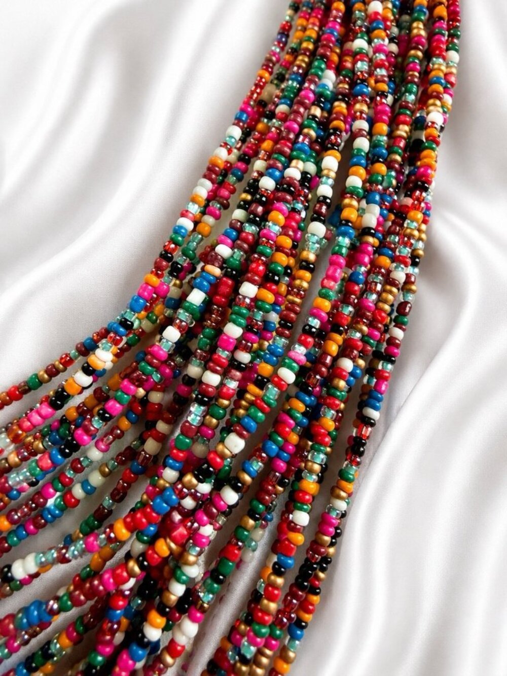 Vintage Natasha Multicolor 30 Strand Glass Seed Bead Statement Necklace 20”-24” - Picture 3 of 7
